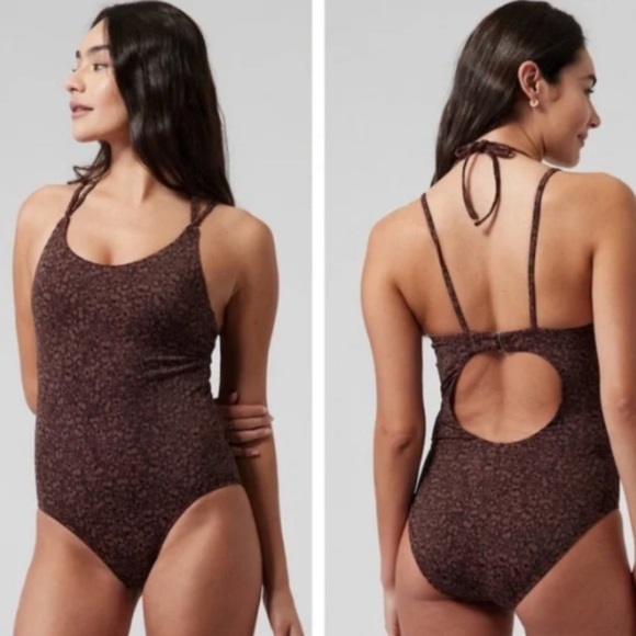 Athleta Keyhole One Piece Swimsuit camo flora decadent chocolate small - Picture 1 of 8